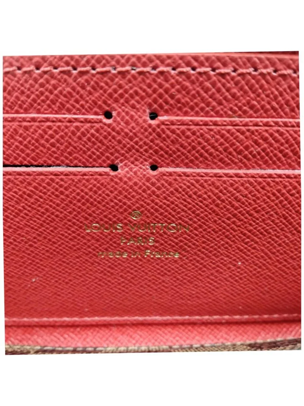 Authentic Louis Vuitton Damier Ebene Zippy Wallet Red Interior